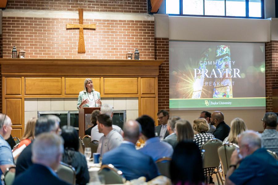 President Livingstone addresses Waco area pastors, school leaders and community officials.