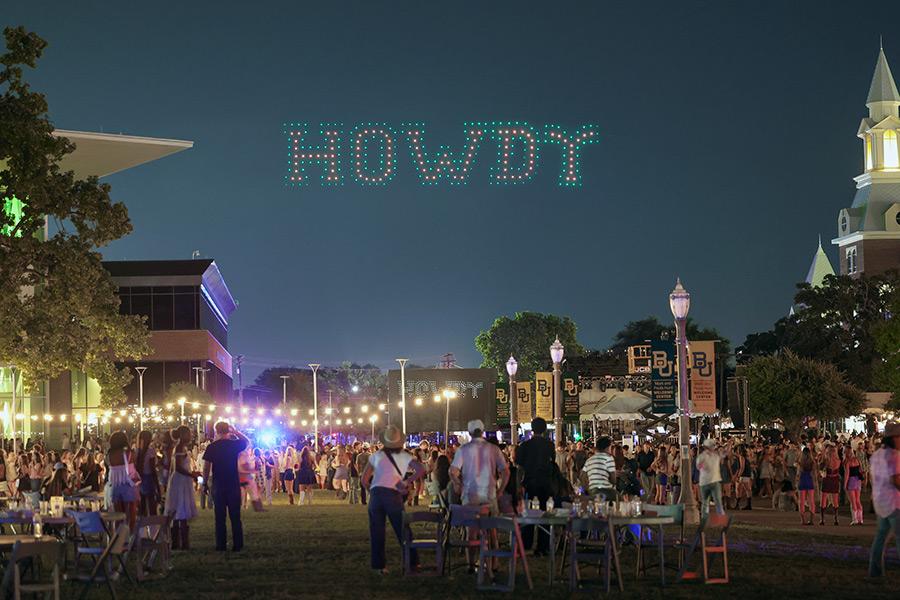 Drones fly above the crowd at Howdy at the Hurd